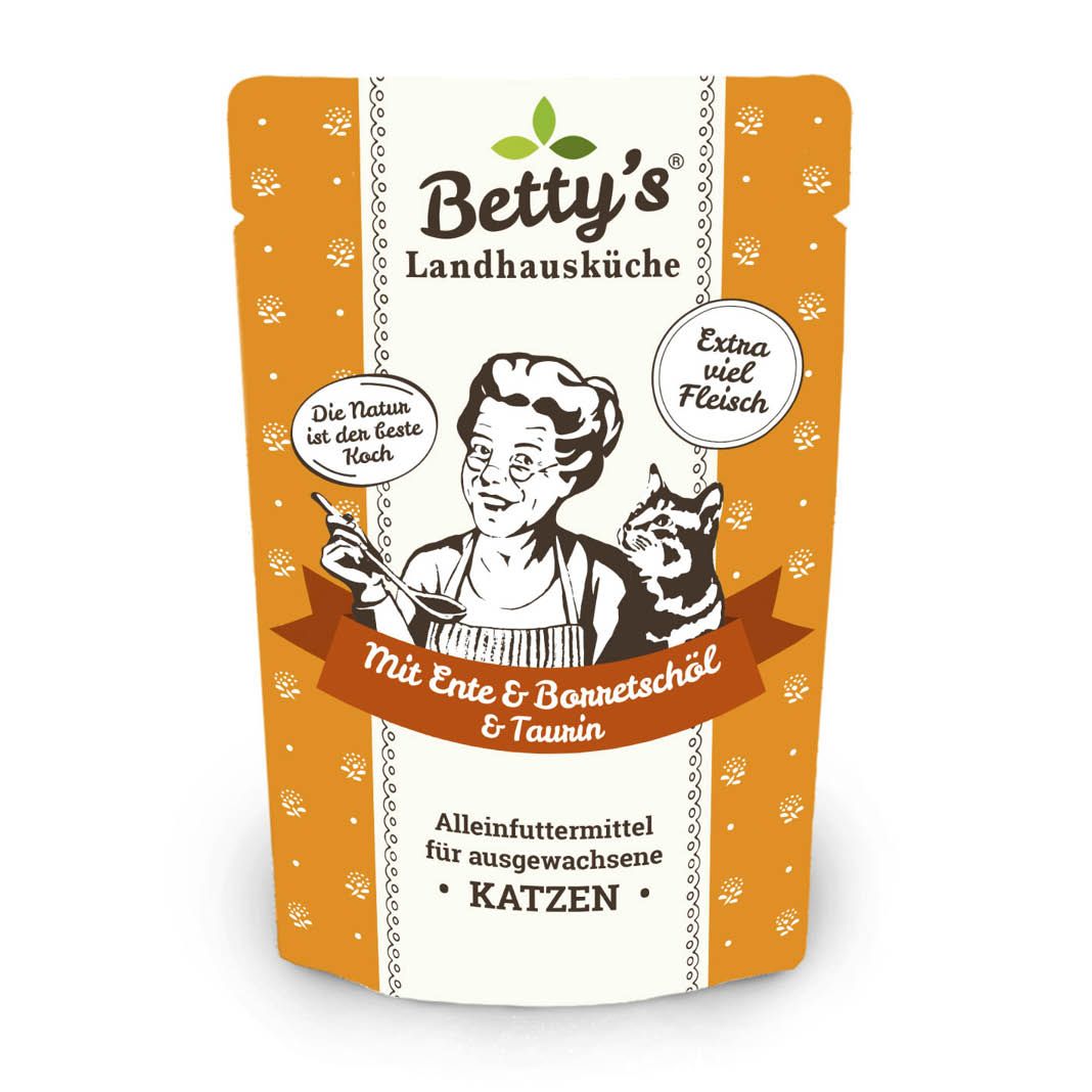 Betty's Landhausküche - Katze - Nassfutter - Ente mit Borretschöl - Pouch | 12 x 100 g