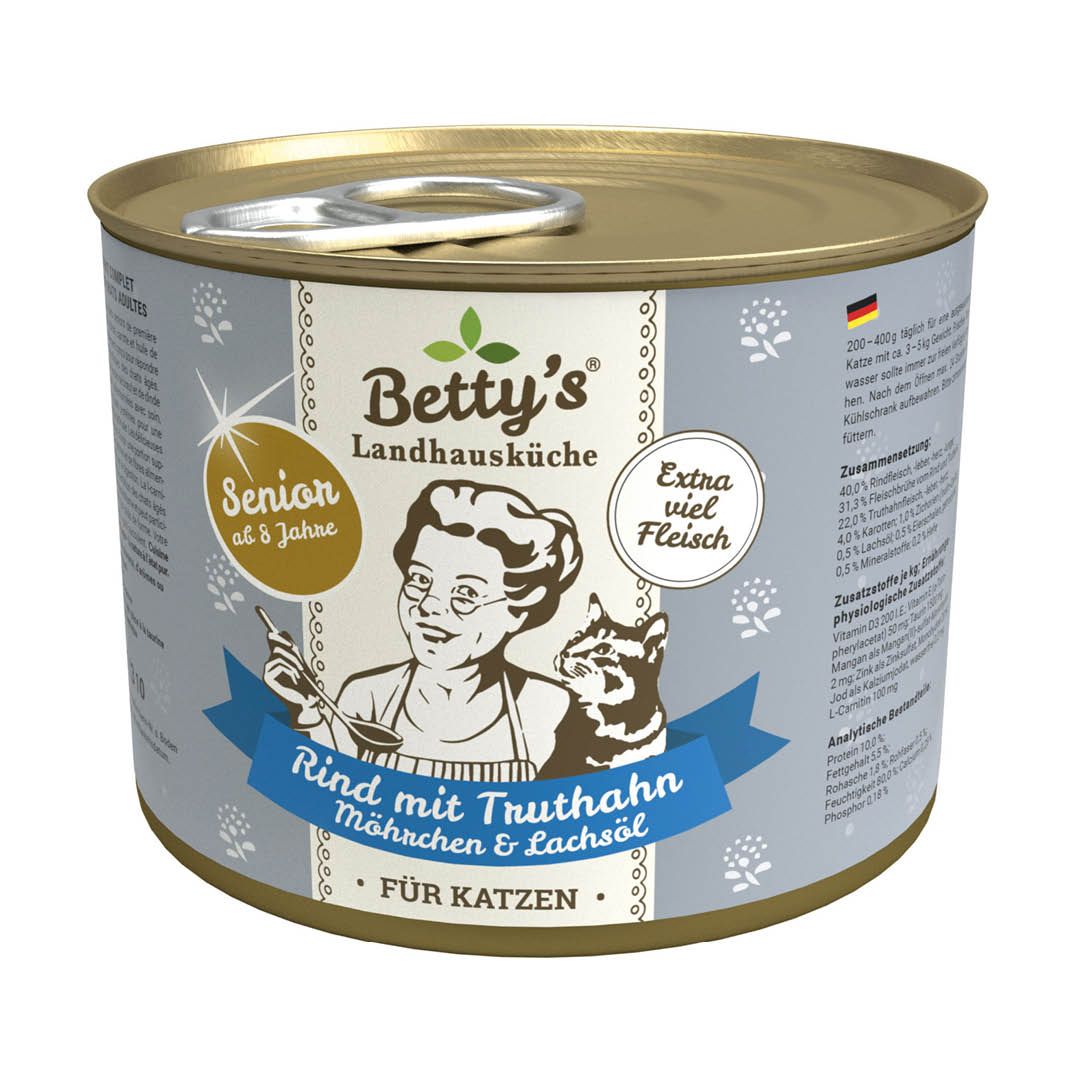 Betty's Landhausküche - Katze - Nassfutter - Senior Rind & Truthahn | 6 x 200 g Betty's Landhausküche - Katze - Nassfutter - Senior Rind & Truthahn | 6 x 200 g