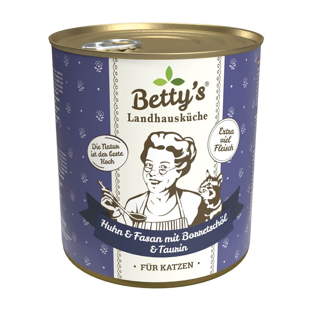 Betty's Landhausküche - Katze - Nassfutter - Huhn & Fasan mit Borretschöl | 6 x 800 g Betty's Landhausküche - Katze - Nassfutter - Huhn & Fasan mit Borretschöl | 6 x 800 g