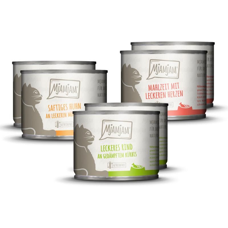 MjAMjAM Cat - Mixpaket I - Huhn, Rind, Herzen | 6 x 200 g