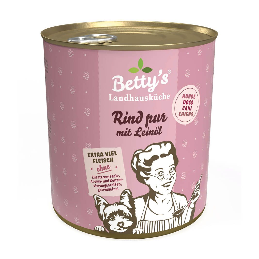Betty's Landhausküche - Hund - Nassfutter - Rind pur mit Leinöl | 6 x 800 g Betty's Landhausküche - Hund - Nassfutter - Rind pur mit Leinöl | 6 x 800 g