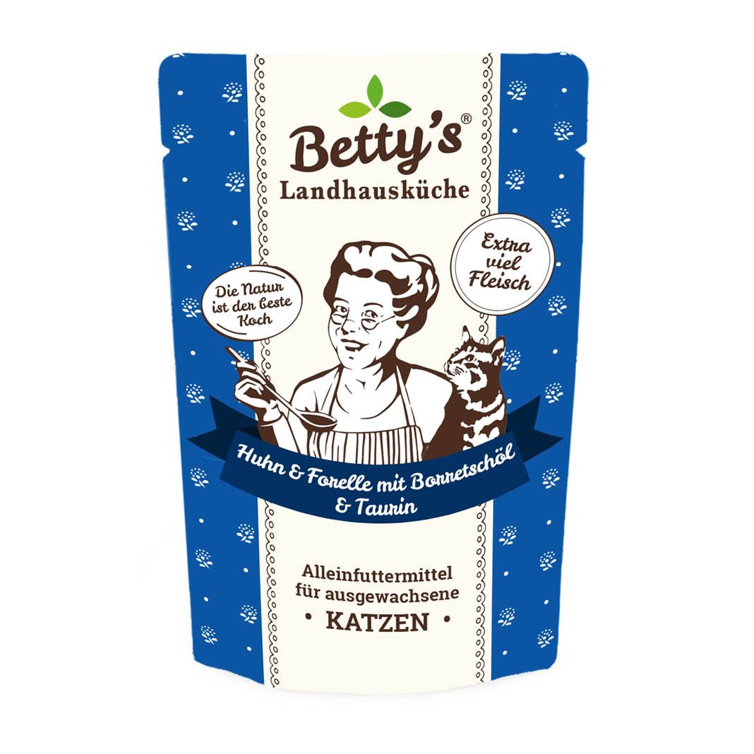 Betty's Landhausküche - Katze - Nassfutter - Huhn & Forelle - Pouch | 12 x 100 g