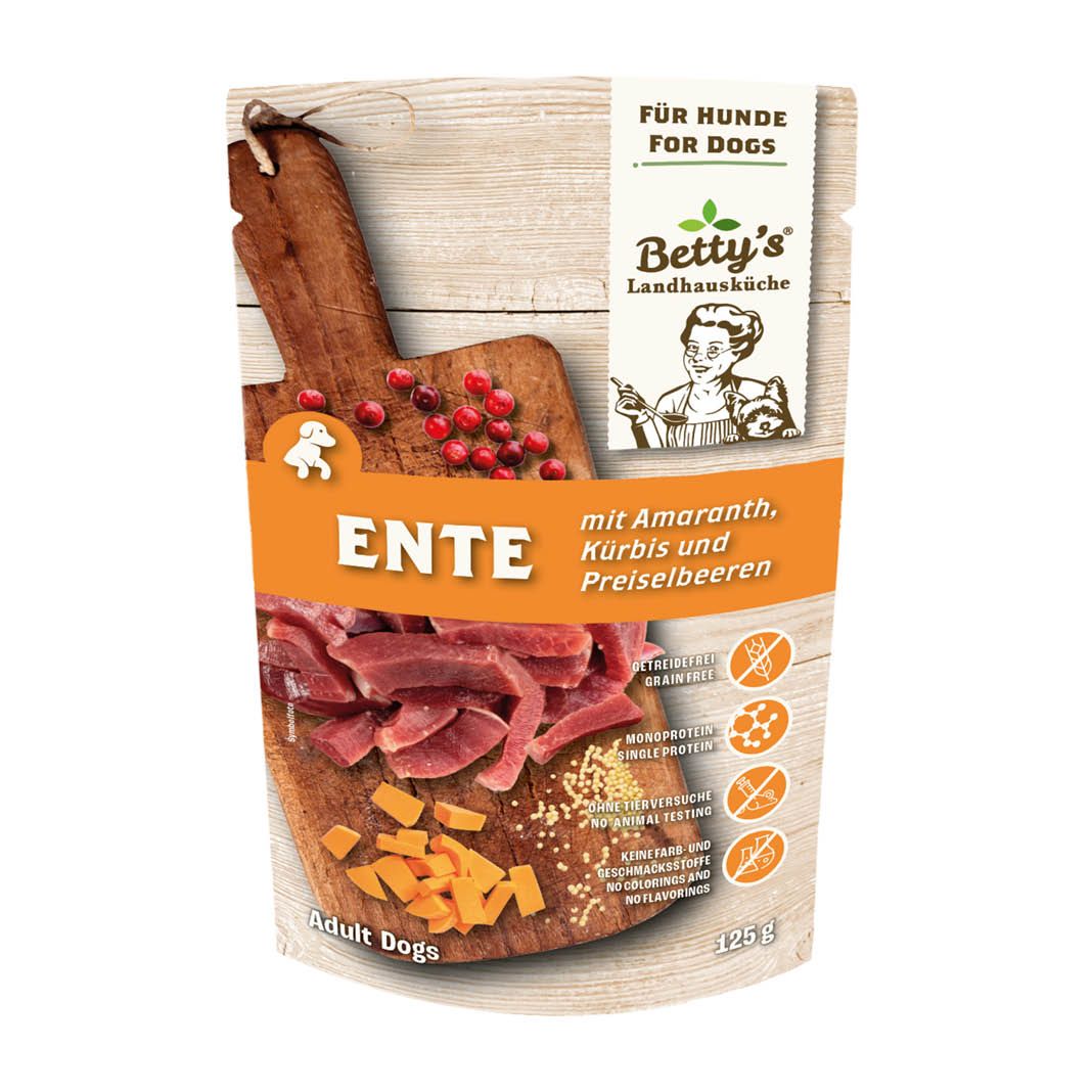 Betty's Landhausküche - Hund - Nassfutter - Ente & Amaranth - Pouch | 10 x 125 g Betty's Landhausküche - Hund - Nassfutter - Ente & Amaranth - Pouch | 10 x 125 g