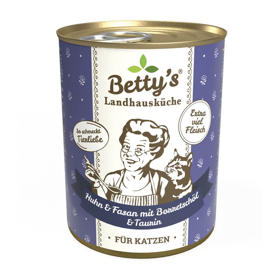 Betty's Landhausküche - Katze - Nassfutter - Huhn & Fasan mit Borretschöl | 6 x 400 g Betty's Landhausküche - Katze - Nassfutter - Huhn & Fasan mit Borretschöl | 6 x 400 g