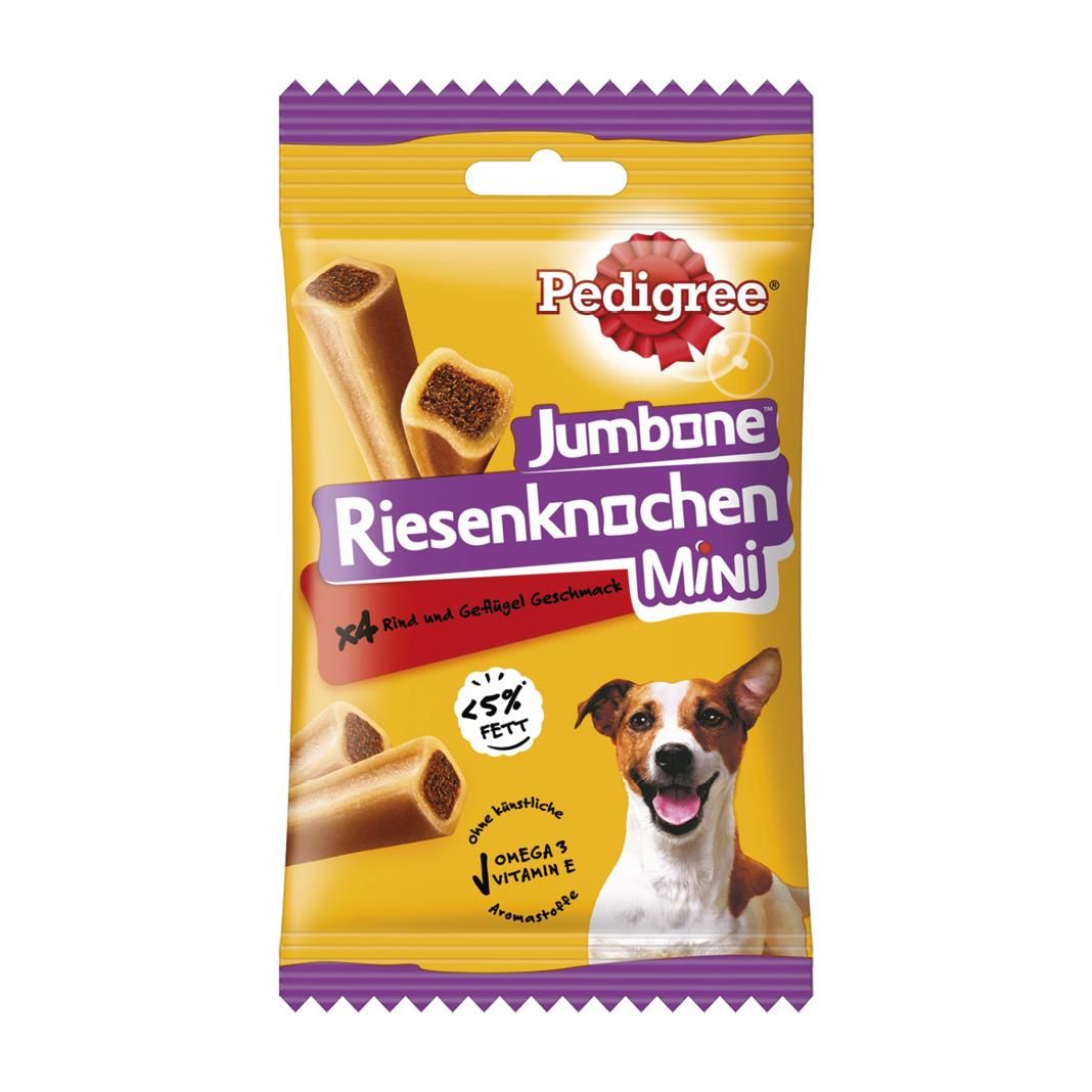 PEDIGREE® JUMBONE™ Riesenknochen Beutel Mini mit Rind und Geflügel Geschmack 4 Stück | 8 x 160 g