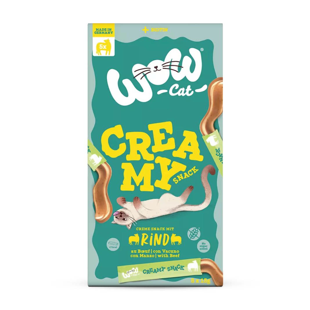 WOW Cat Creamy Snack mit Rind (11 x 5 =) | 55 x 15 g