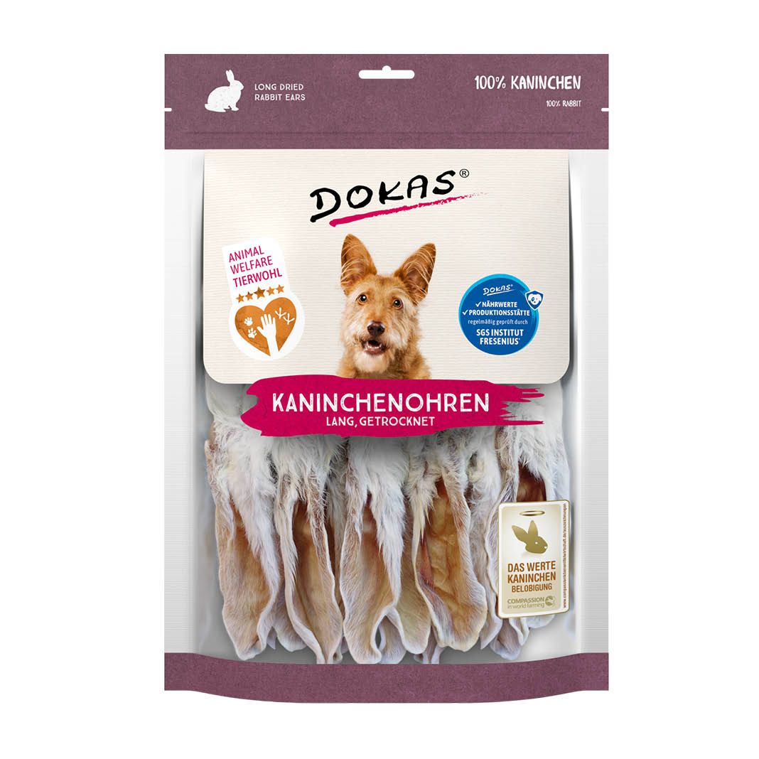 Dokas Kaninchenohren mit Fell getrocknet lang | 7 x 180 g