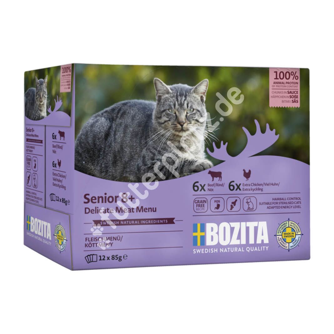 Bozita Cat Pouch Multipack Häppchen in Soße Senior 8+ Fleischmenü in Soße | 12 x 85 g