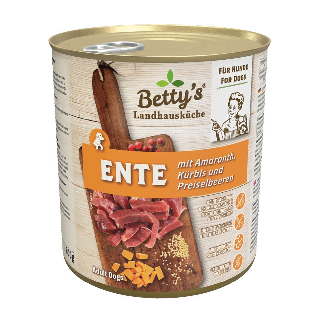 Betty's Landhausküche - Hund - Nassfutter - Ente & Amaranth | 6 x 800 g Betty's Landhausküche - Hund - Nassfutter - Dose