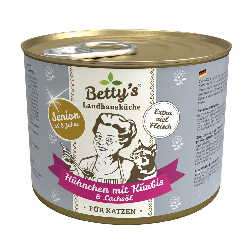 Betty's Landhausküche - Katze - Nassfutter - Senior Hühnchen & Kürbis | 6 x 200 g Betty's Landhausküche - Katze - Nassfutter - Senior Hühnchen & Kürbis | 6 x 200 g
