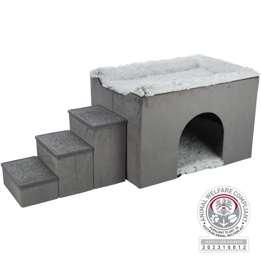 TRIXIE Höhle Harvey mit Treppe, grau/weiß-schwarz | 154 x 60 x 60 cm