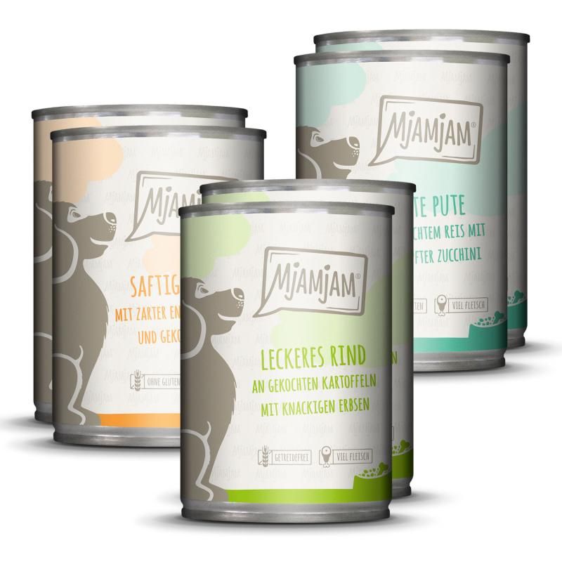 MjAMjAM Dog Mixpaket I - Huhn & Ente, Rind, Pute | 6 x 400 g
