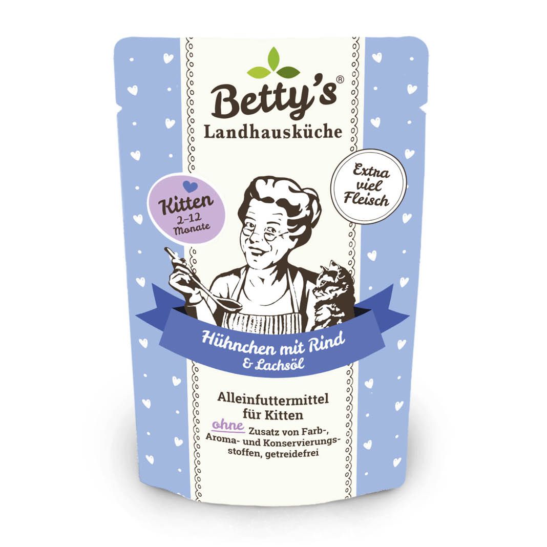 Betty's Landhausküche - Katze - Nassfutter - Kitten Hühnchen & Rind - Pouch | 12 x 100 g