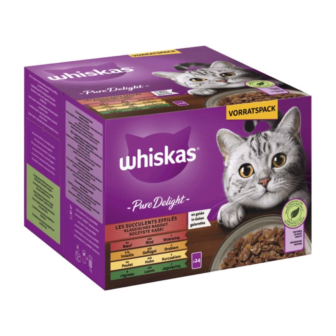 WHISKAS PURE DELIGHT Portionsbeutel Multipack Vorteilspack Klassisches Ragout in Gelee 2 x 24 48 x 85 g