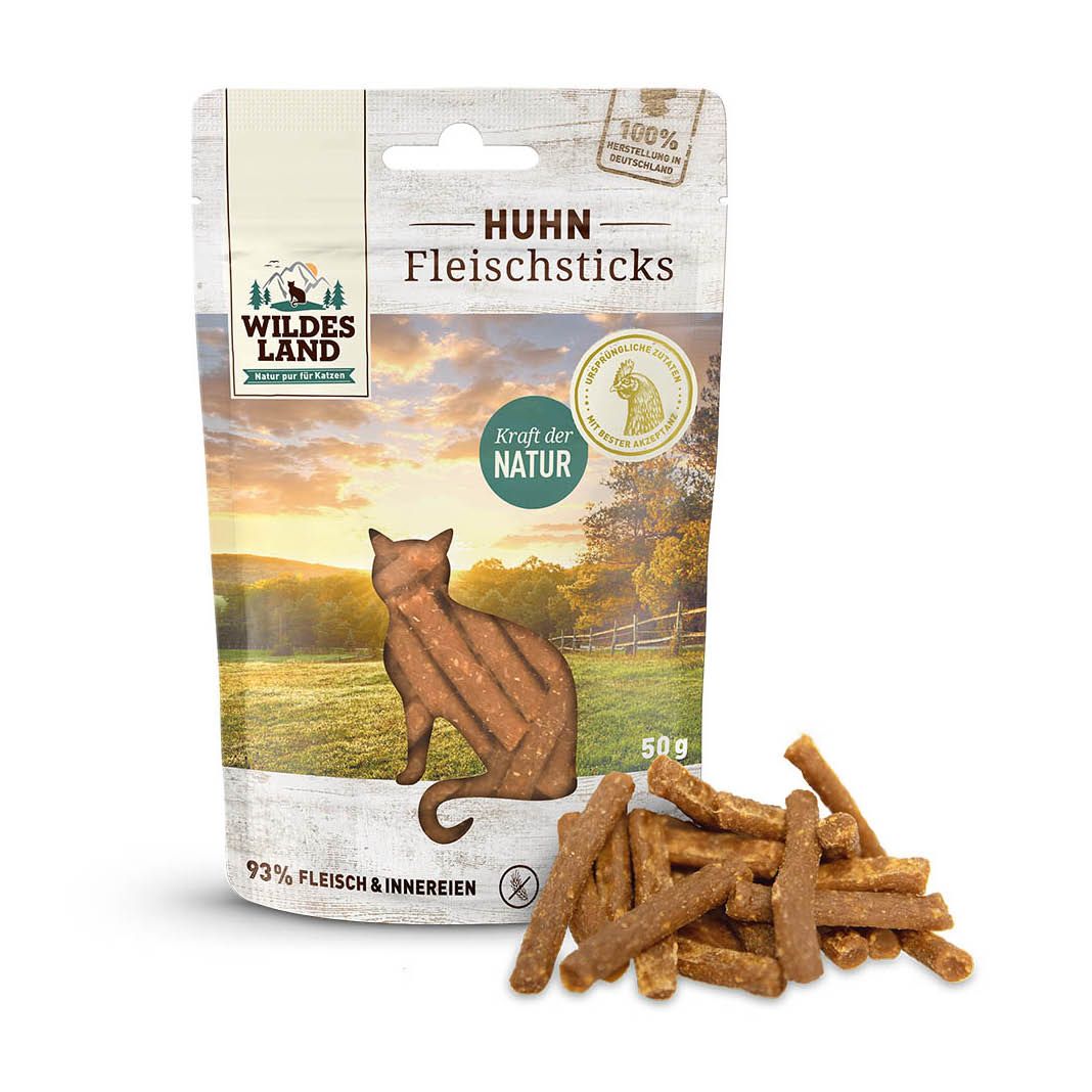 Produktbild von Wildes Land Huhn Pur Fleischsticks Katze - 9 x 50 g