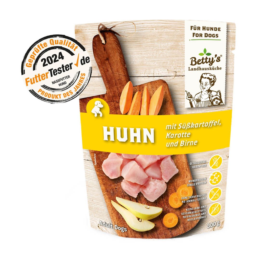 Betty's Landhausküche - Hund - Nassfutter - Huhn & Süßkartoffel - Pouch | 10 x 300 g Betty's Landhausküche - Hund - Nassfutter - Huhn & Süßkartoffel - Pouch | 10 x 300 g