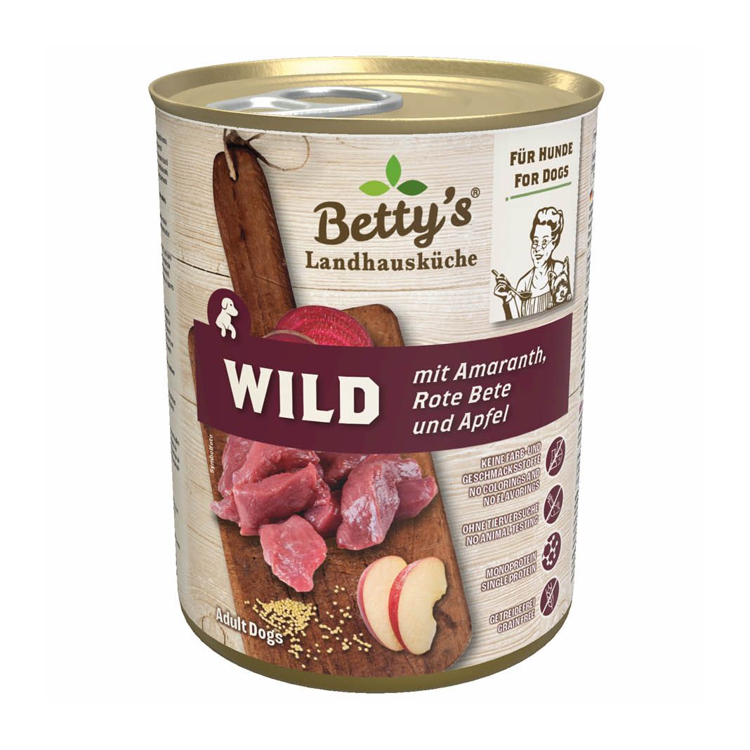 Betty's Landhausküche - Hund - Nassfutter - Wild & rote Beete, Amaranth, Apfel | 6 x 400 g Betty's Landhausküche - Hund - Nassfutter - Wild & rote Beete, Amaranth, Apfel | 6 x 400 g