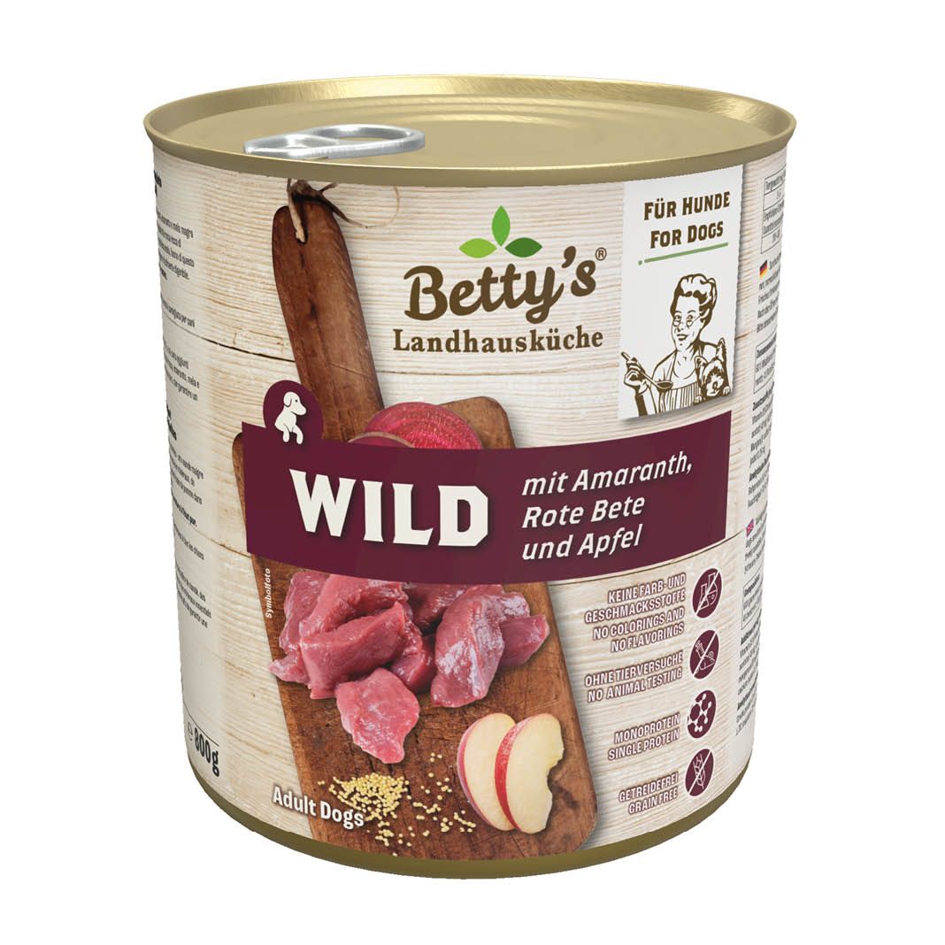 Betty's Landhausküche - Hund - Nassfutter - Wild & rote Beete, Amaranth, Apfel | 6 x 800 g Betty's Landhausküche - Hund - Nassfutter - Wild & rote Beete, Amaranth, Apfel | 6 x 800 g