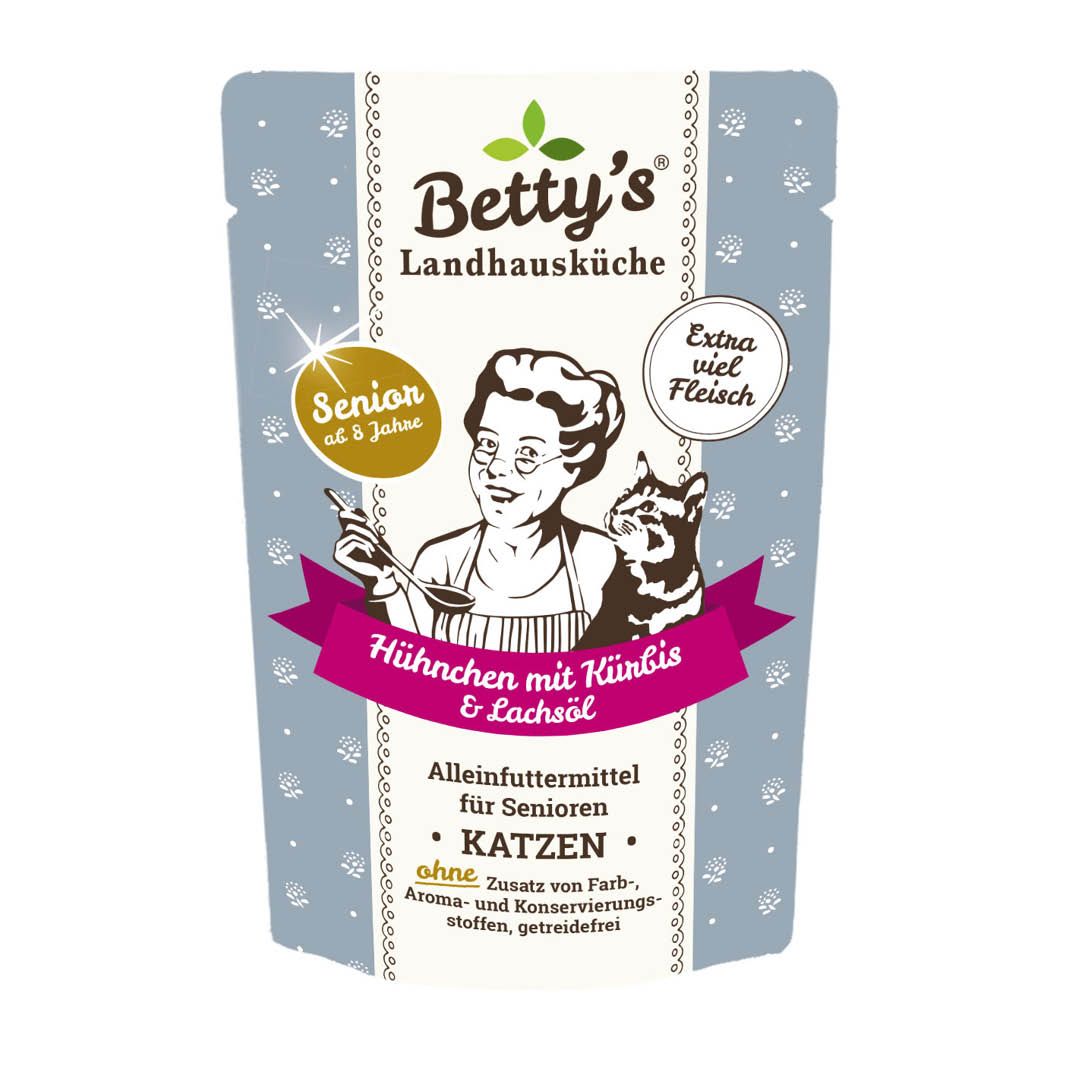 Betty's Landhausküche - Katze - Nassfutter - Senior Hühnchen & Kürbis - Pouch | 12 x 100 g