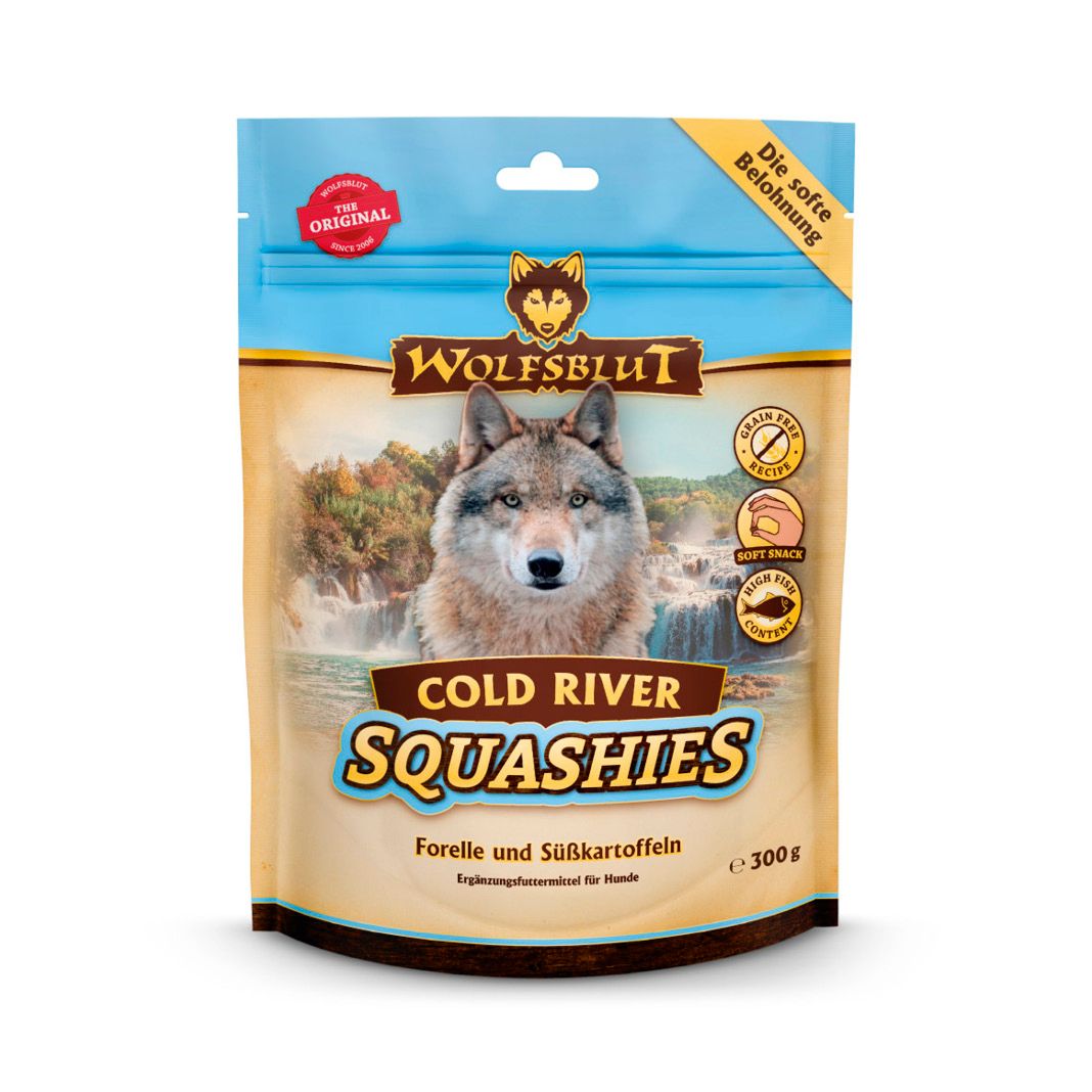 Produktbild von Wolfsblut Squashies Cold River Hundesnack mit Forelle und Süßkartoffel - 6 x 300 g