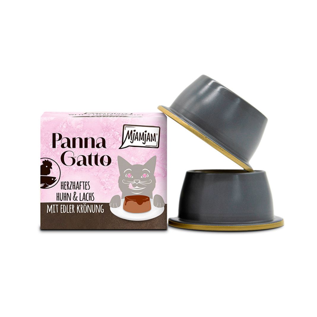 MjAMjAM - Panna Gatto - herzhaftes Huhn & Lachs mit edler Krönung (12 x 2 =) | 24 x 80 g MjAMjAM - Panna Gatto