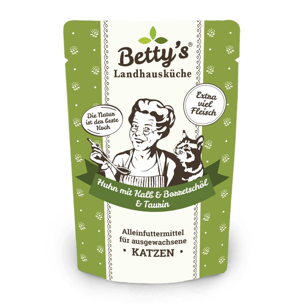 Betty's Landhausküche - Katze - Nassfutter - Huhn & Kalb mit Borretschöl - Pouch | 12 x 100 g