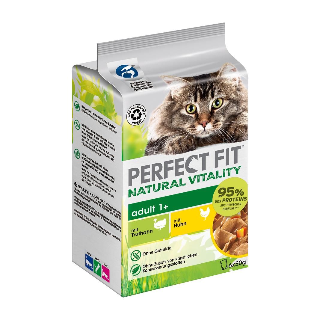 PERFECT FIT™ Katze Portionsbeutel Multipack Natural Vitality Adult 1+ mit Truthahn und mit Huhn | 6 x 50 g