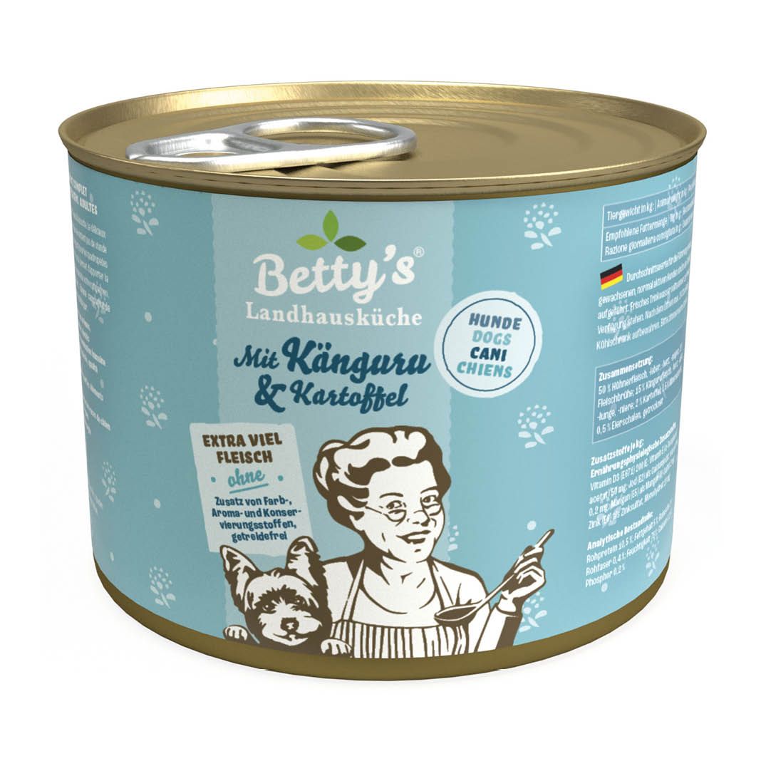 Betty's Landhausküche - Hund - Nassfutter - Känguru & Kartoffel | 6 x 200 g Betty's Landhausküche - Hund - Nassfutter - Känguru & Kartoffel | 6 x 200 g