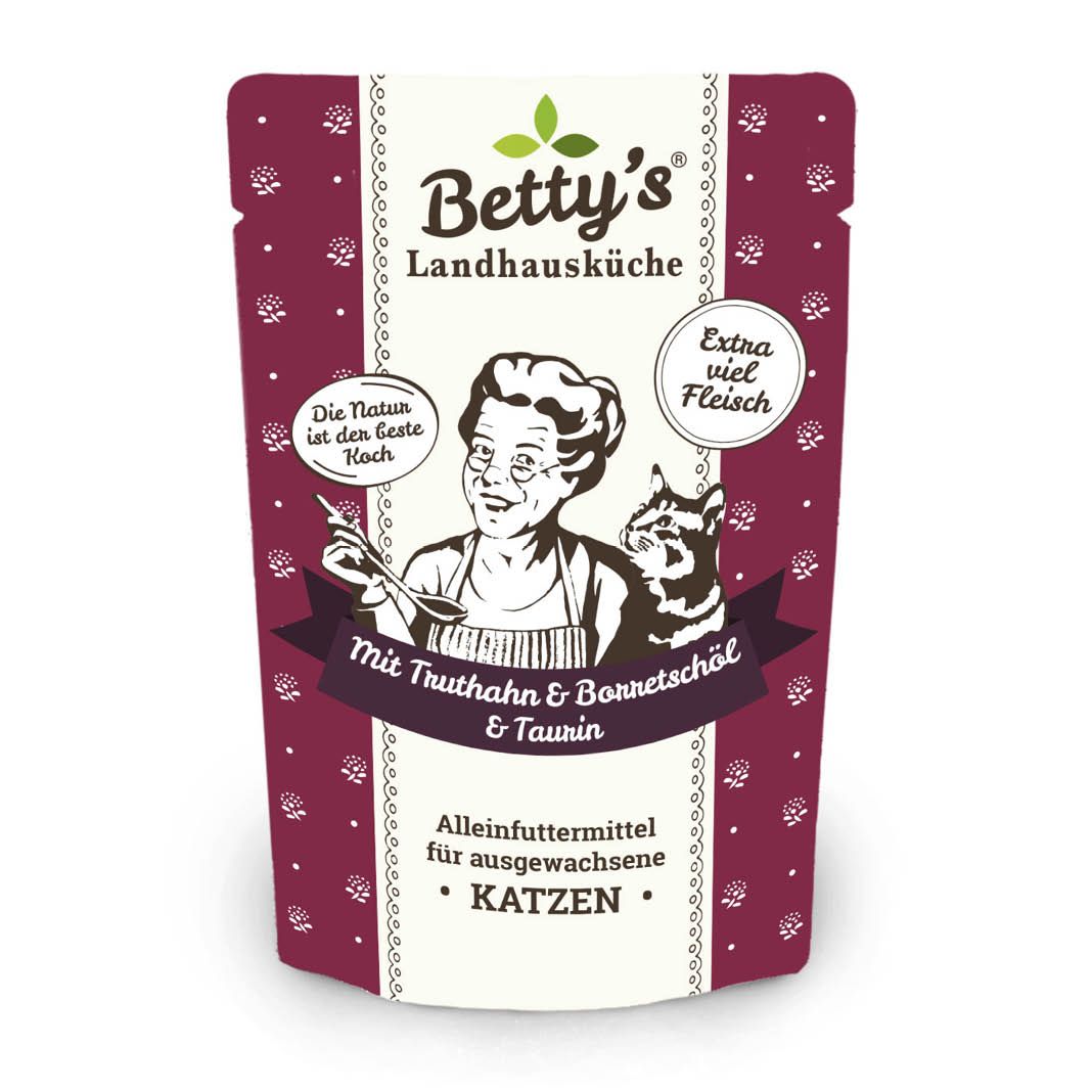 Betty's Landhausküche - Katze - Nassfutter - Truthahn mit Borretschöl - Pouch | 12 x 100 g
