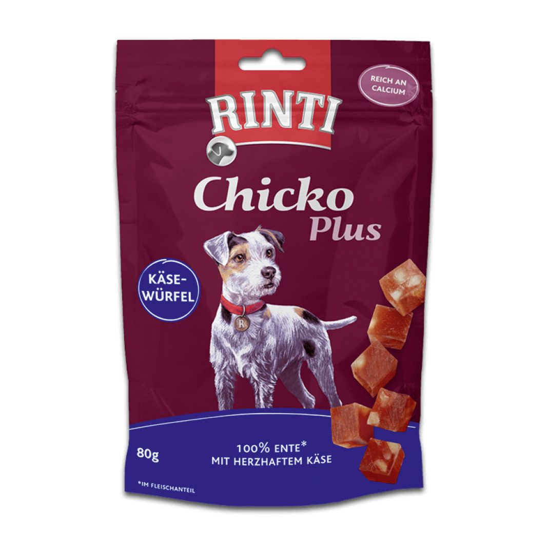 Produktbild von Rinti Chicko Plus Käsewürfel mit Ente - 12 x 80 g