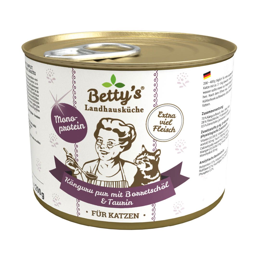 Betty's Landhausküche - Katze - Nassfutter - Känguru pur MONO | 6 x 200 g Betty's Landhausküche - Katze - Nassfutter - Känguru pur MONO | 6 x 200 g