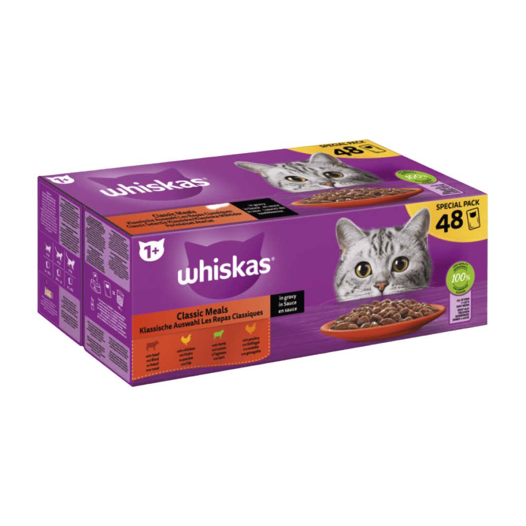 WHISKAS Portionsbeutel Multipack Mega Pack 1 Klassische Auswahl in Sauce 40 x 85 g whis0045