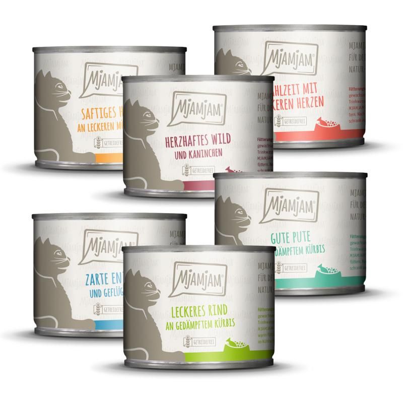MjAMjAM Cat - Mixpaket III - Pute, Ente & Geflügel, Herzen, Huhn, Rind | 6 x 200 g