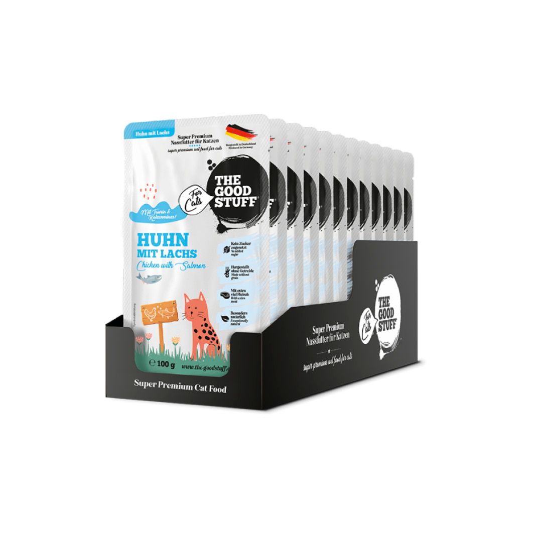 THE GOODSTUFF Huhn mit Lachs (Pouch) | 12 x 100 g THE GOODSTUFF Nassfutter Katze Pouch