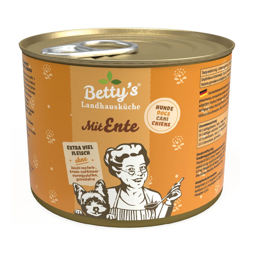 Betty's Landhausküche - Hund - Nassfutter - Ente | 6 x 200 g Betty's Landhausküche - Hund - Nassfutter - Ente | 6 x 200 g