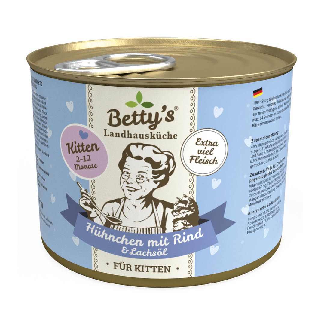 Betty's Landhausküche - Katze - Nassfutter - Kitten Hühnchen & Rind | 6 x 200 g Betty's Landhausküche - Katze - Nassfutter - Kitten Hühnchen & Rind | 6 x 200 g