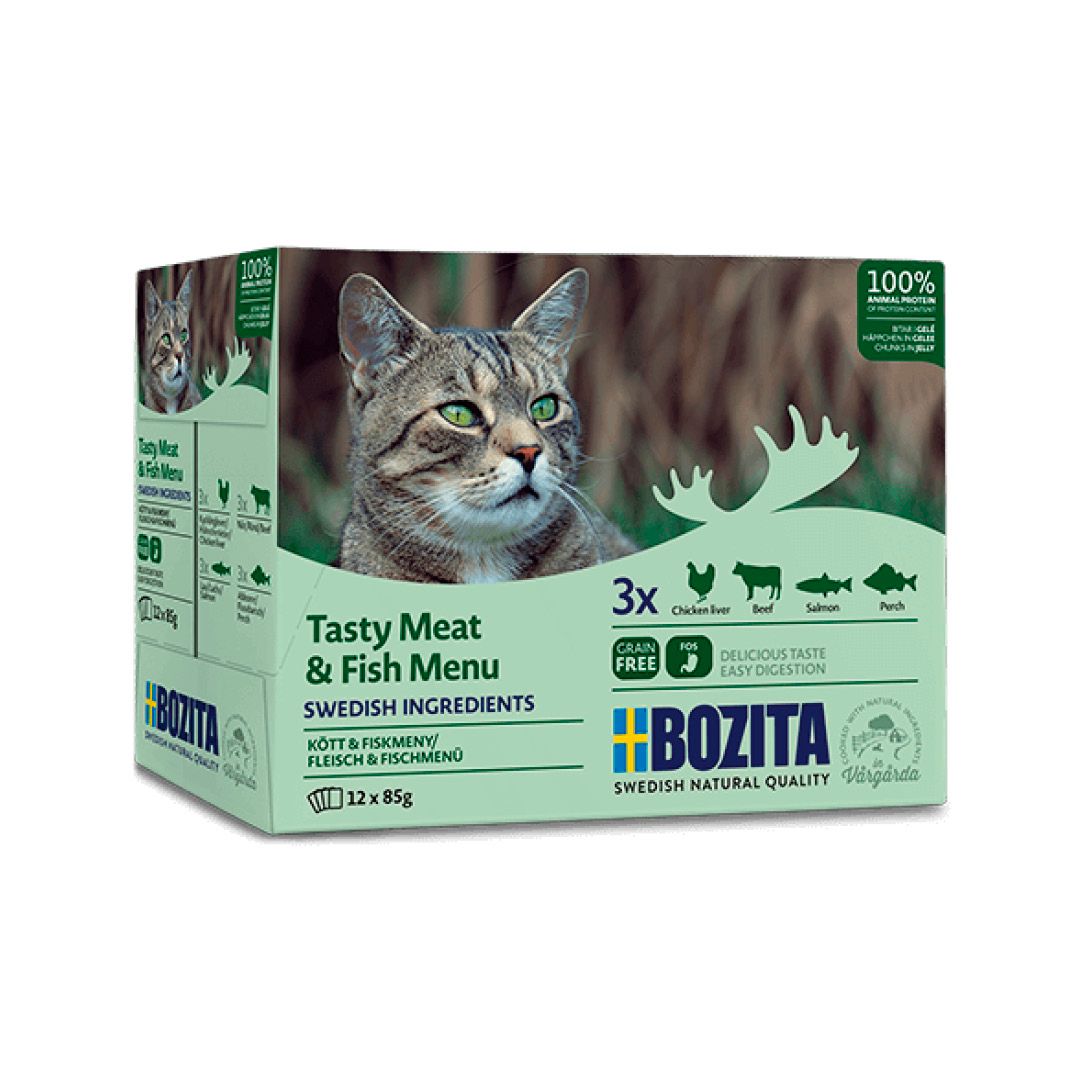 Bozita Cat Pouch Multipack Häppchen in Gelee Fleisch- & Fisch-Menü | 12 x 85 g